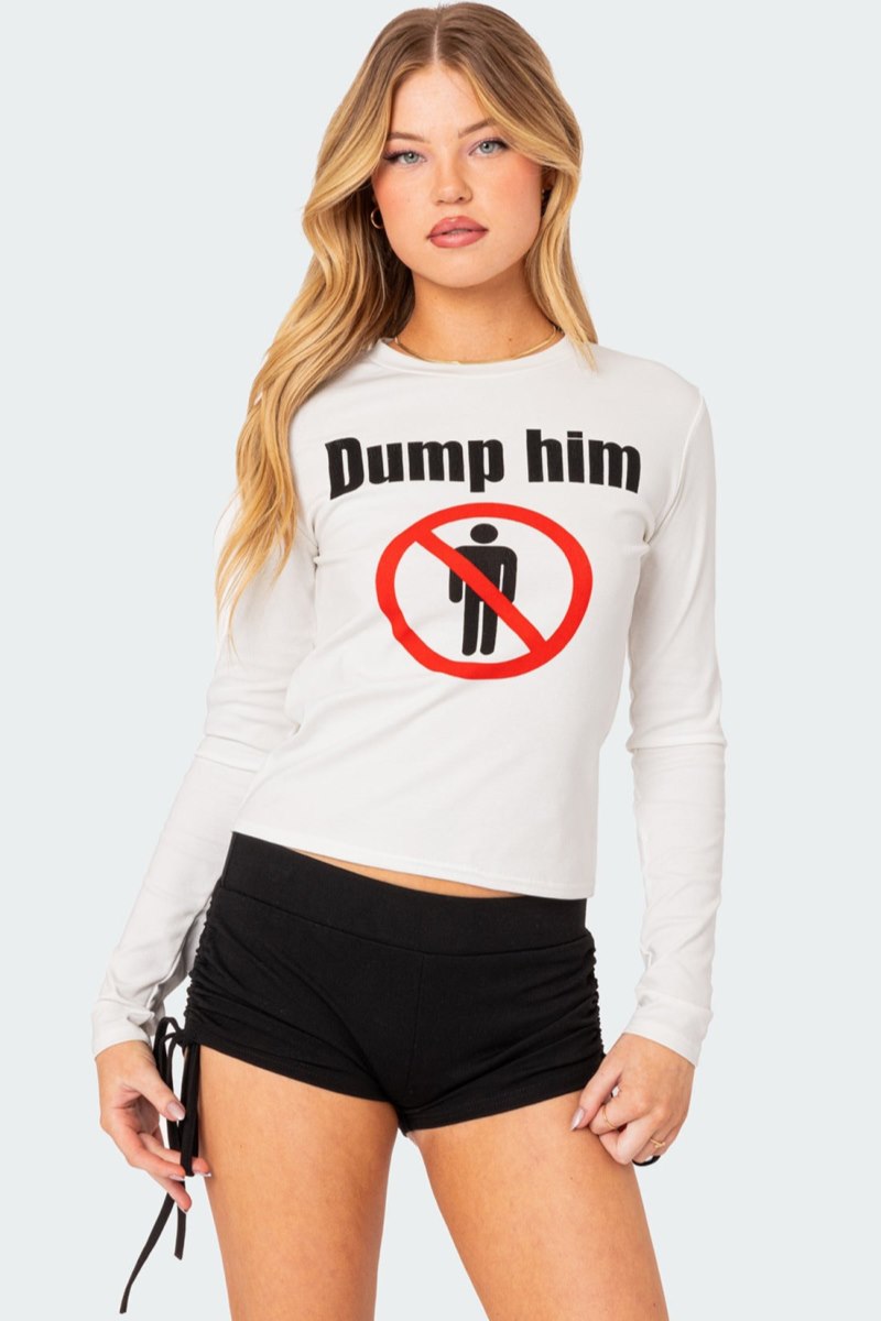 Edikted Dump Him Long Sleeve T Shirt Graphic Tops Cream | USA XW998229I5