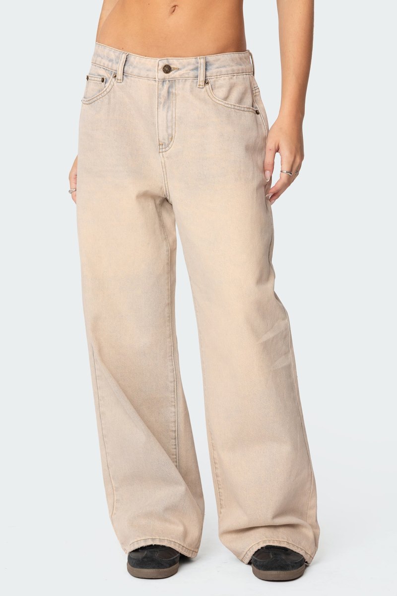 Edikted Dusty Washed Low Rise Jeans Beige | USA SI571887O8