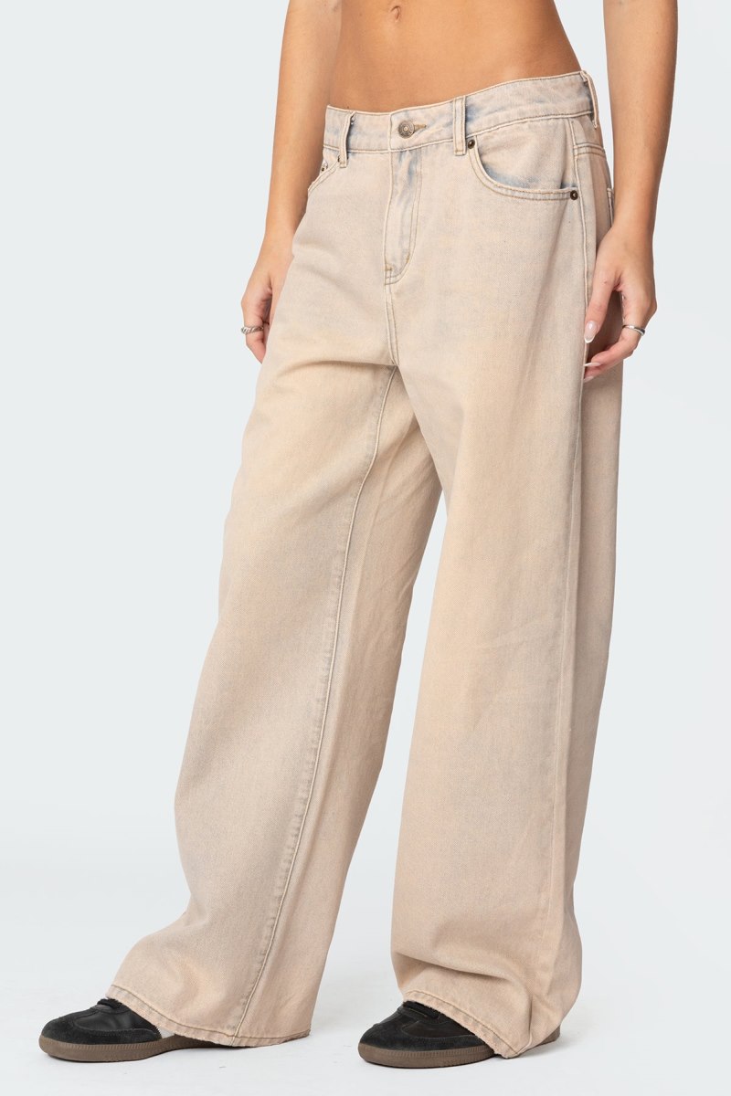 Edikted Dusty Washed Low Rise Jeans Beige | USA SI571887O8