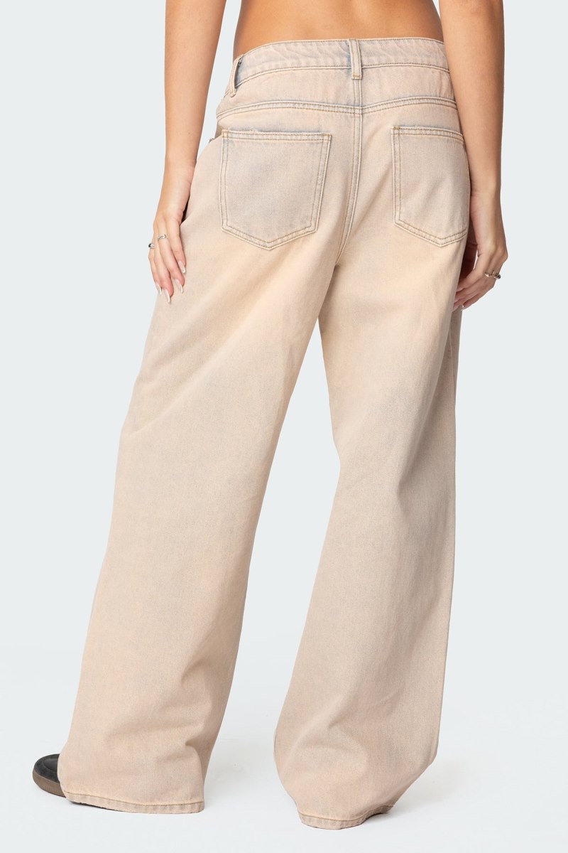 Edikted Dusty Washed Low Rise Jeans Beige | USA SI571887O8