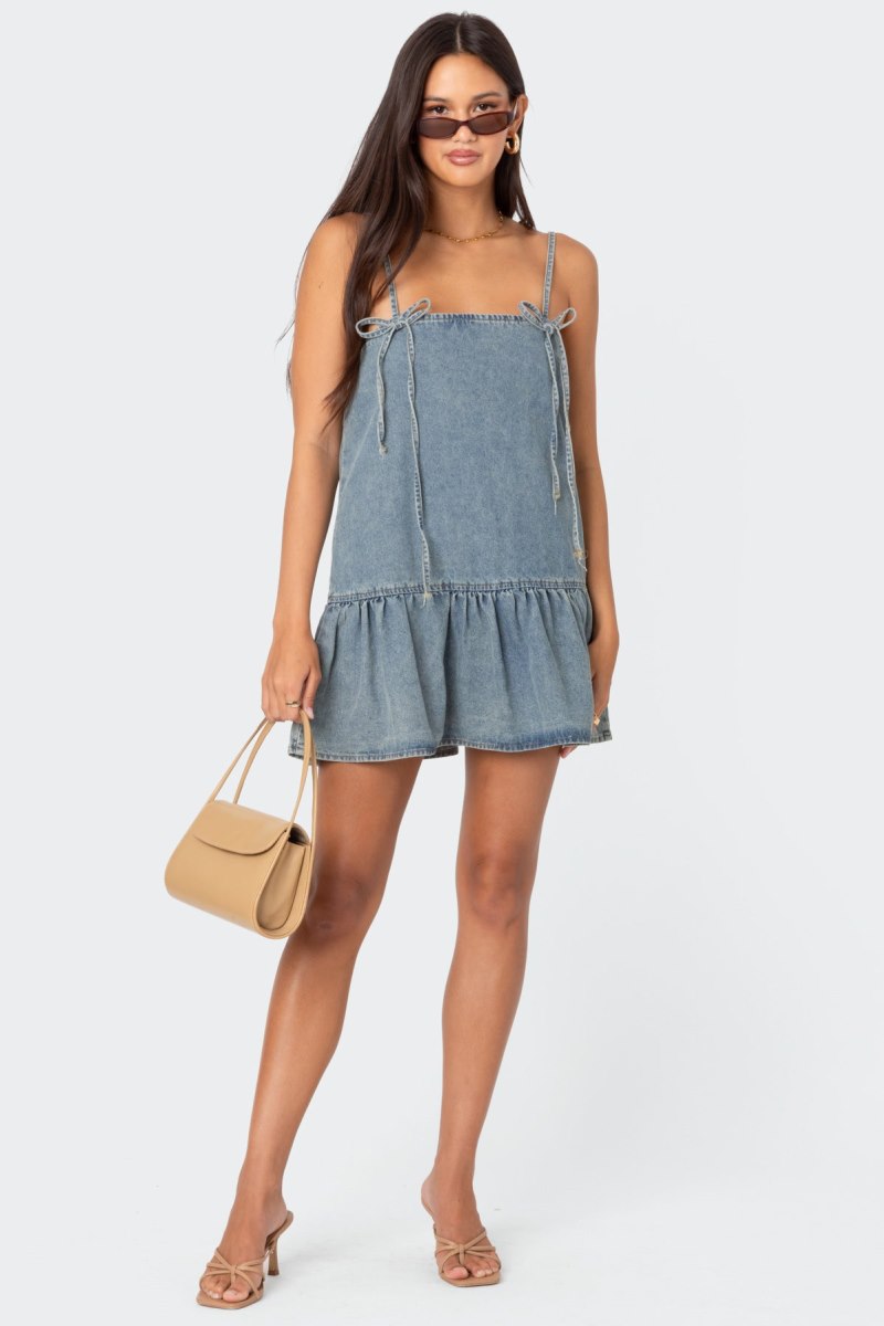 Edikted Dylan Denim Mini Dress Blue Washed | USA DE246134D3