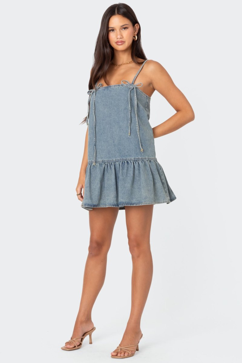 Edikted Dylan Denim Mini Dress Blue Washed | USA DE246134D3