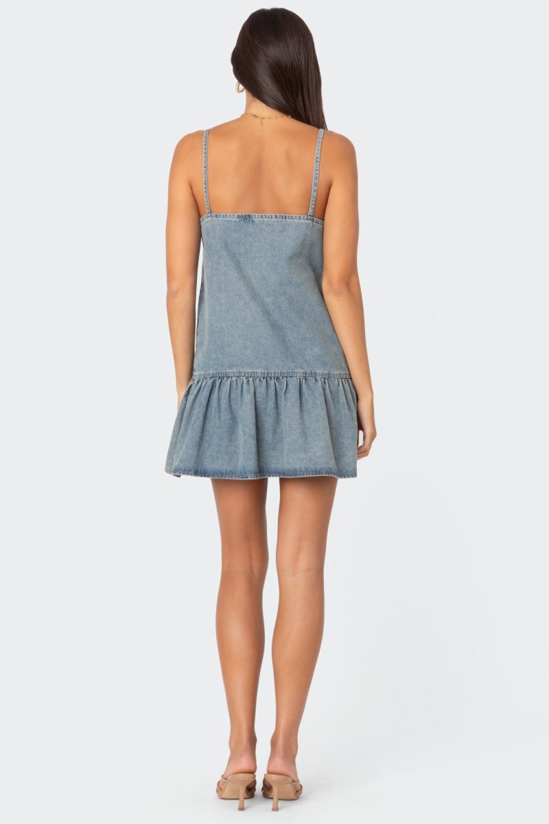 Edikted Dylan Denim Mini Dress Blue Washed | USA DE246134D3