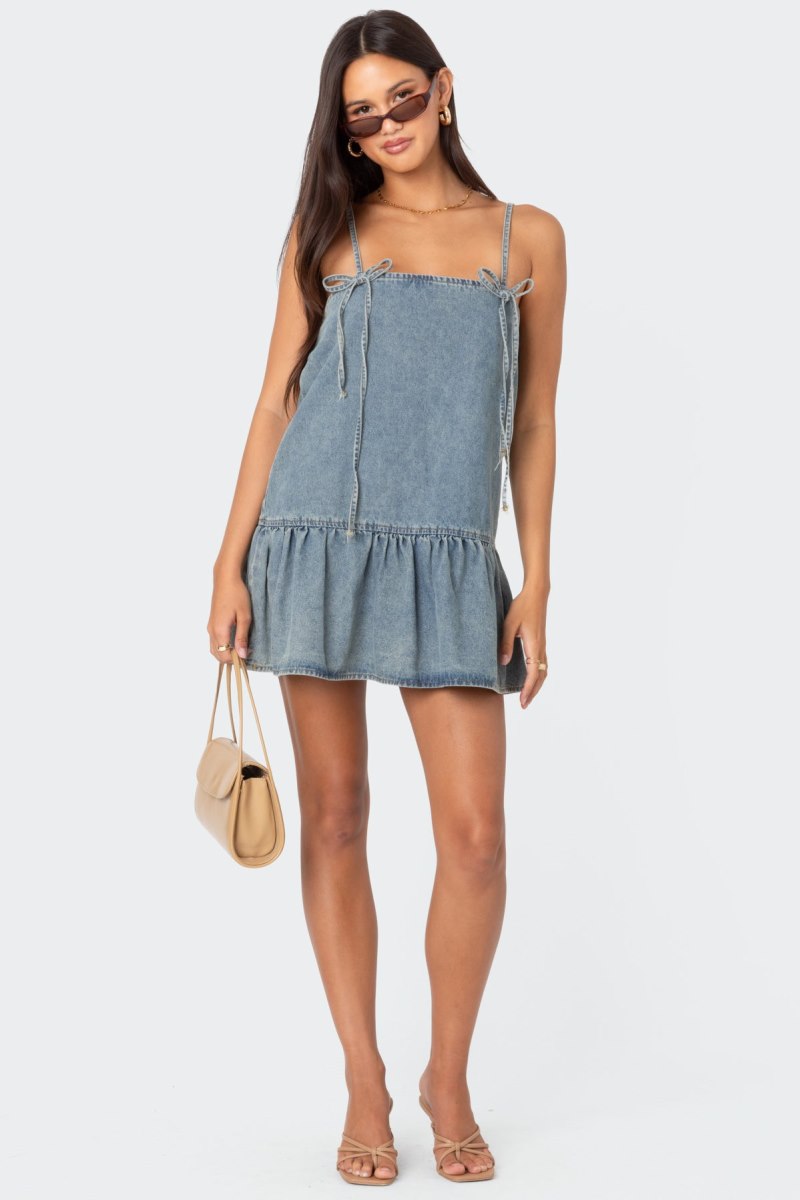Edikted Dylan Denim Mini Dress Blue Washed | USA DE246134D3