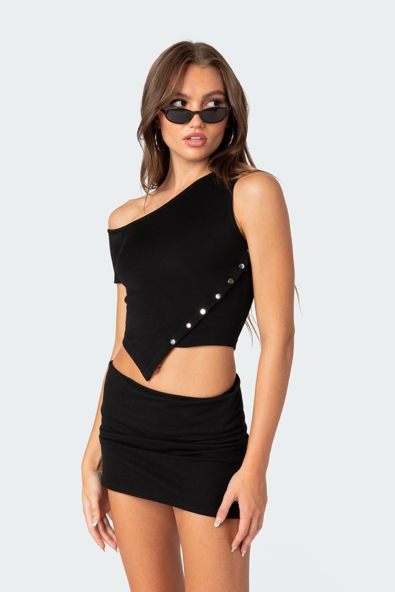 Edikted Eclipse Asymmetric Crop Tops Black | USA HR884138M0