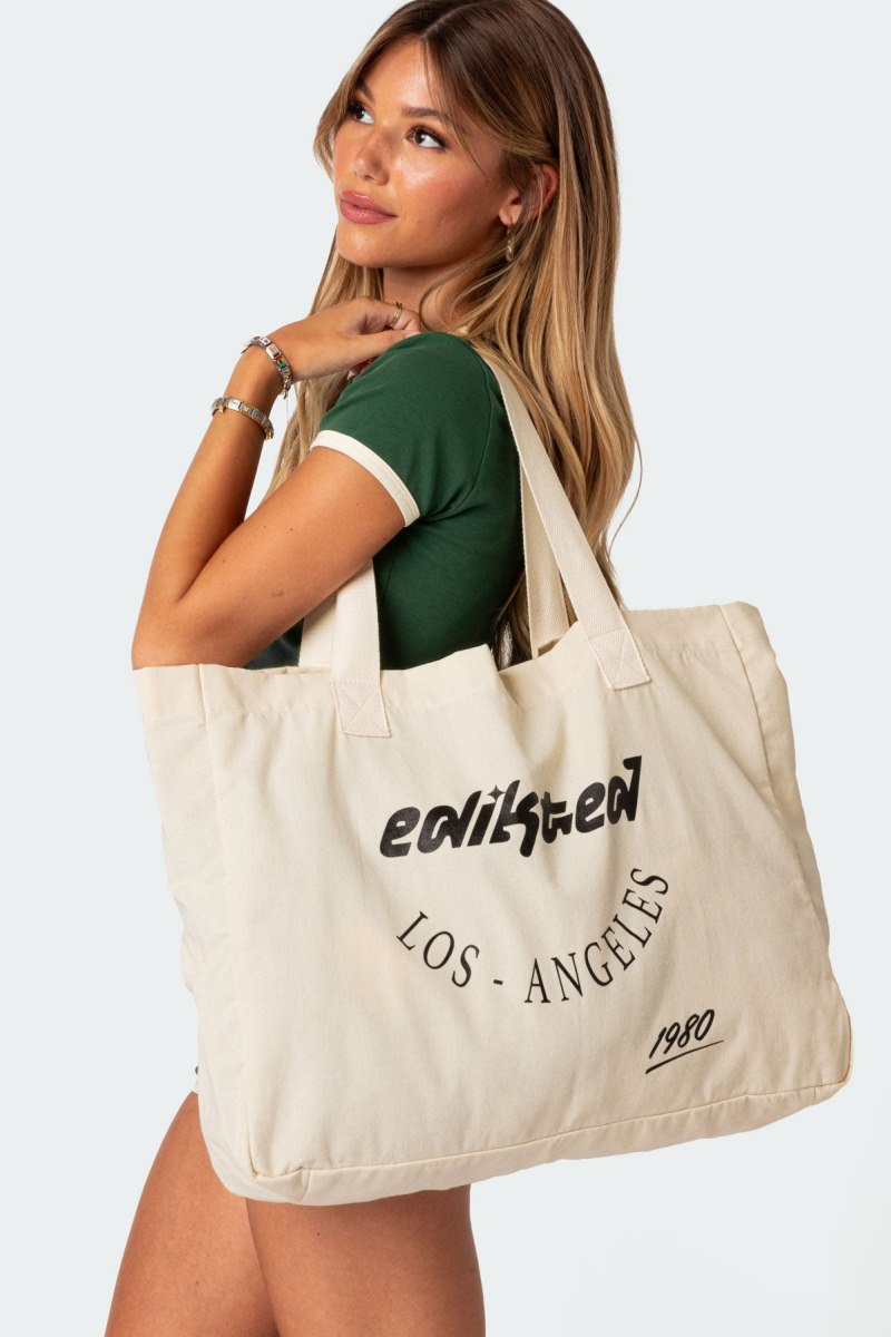 Edikted Edikted Babe Canvas Bags Cream | USA ZD030263S8