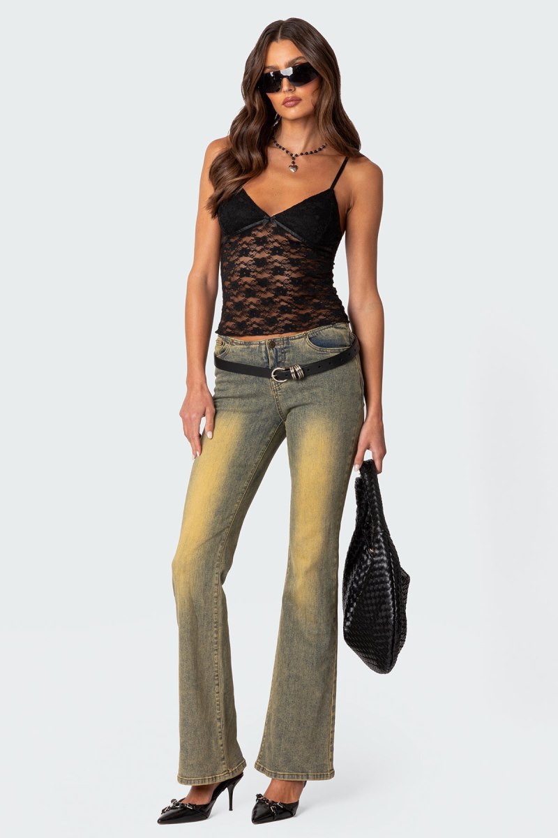 Edikted Eira Sheer Lace Tank Top Black | USA TJ622932J4