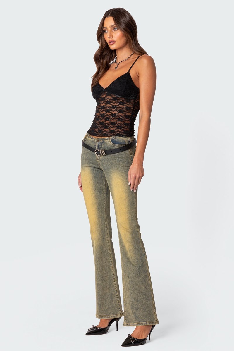 Edikted Eira Sheer Lace Tank Top Black | USA TJ622932J4