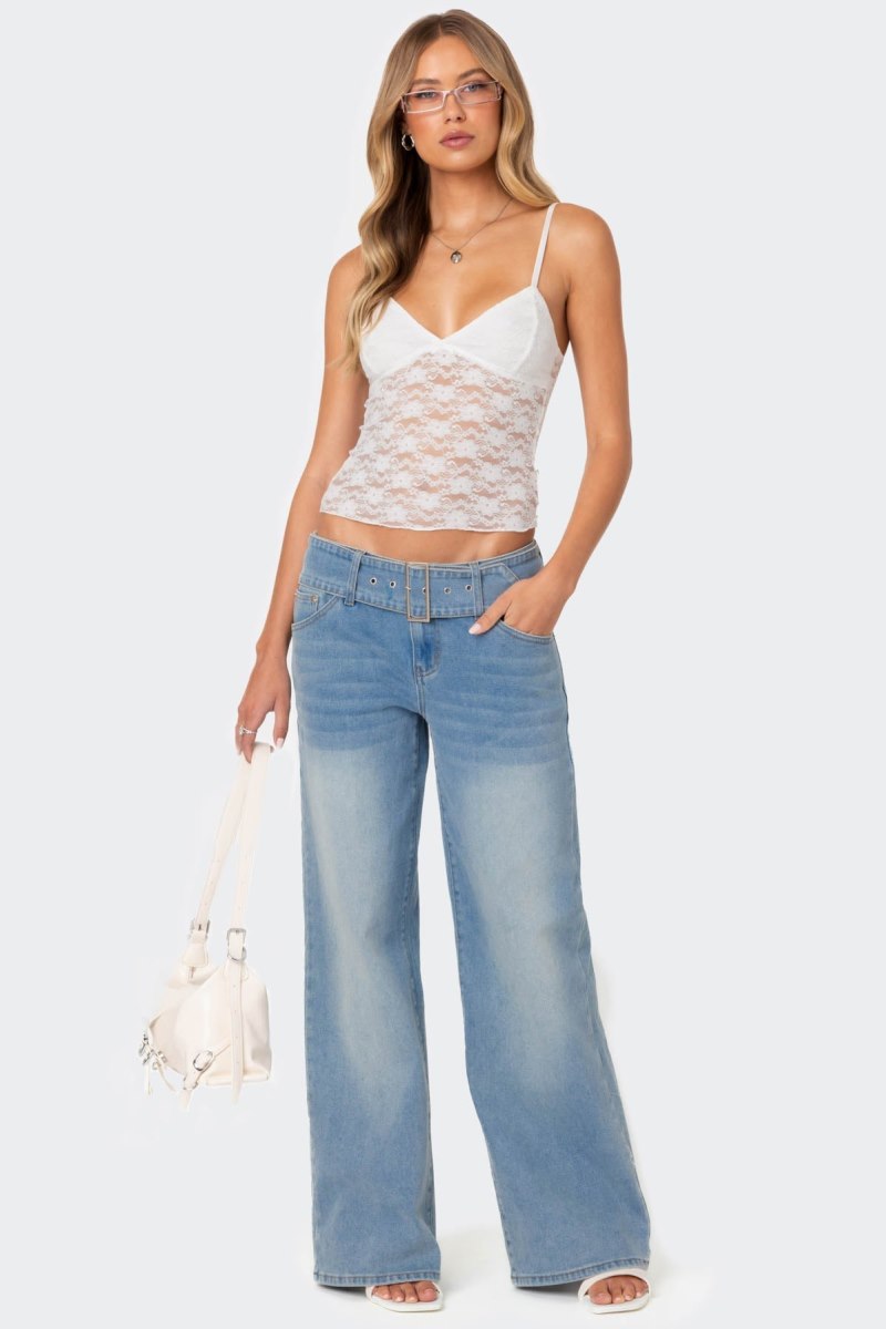 Edikted Eira Sheer Lace Tank Top Black | USA CD993639H3