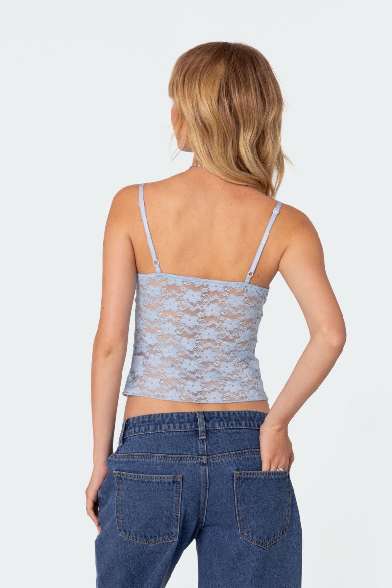 Edikted Eira Sheer Lace Tank Top Black | USA BD779627M3