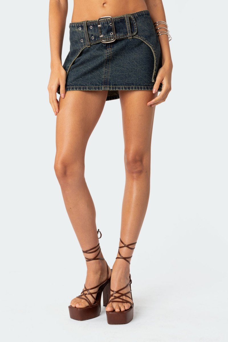 Edikted Elara Washed Denim Mini Skirts Blue | USA FD334123N3