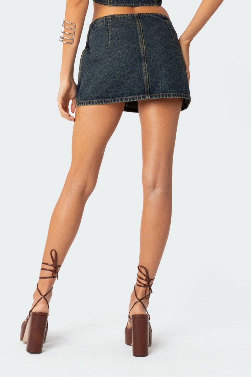 Edikted Elara Washed Denim Mini Skirts Blue | USA FD334123N3