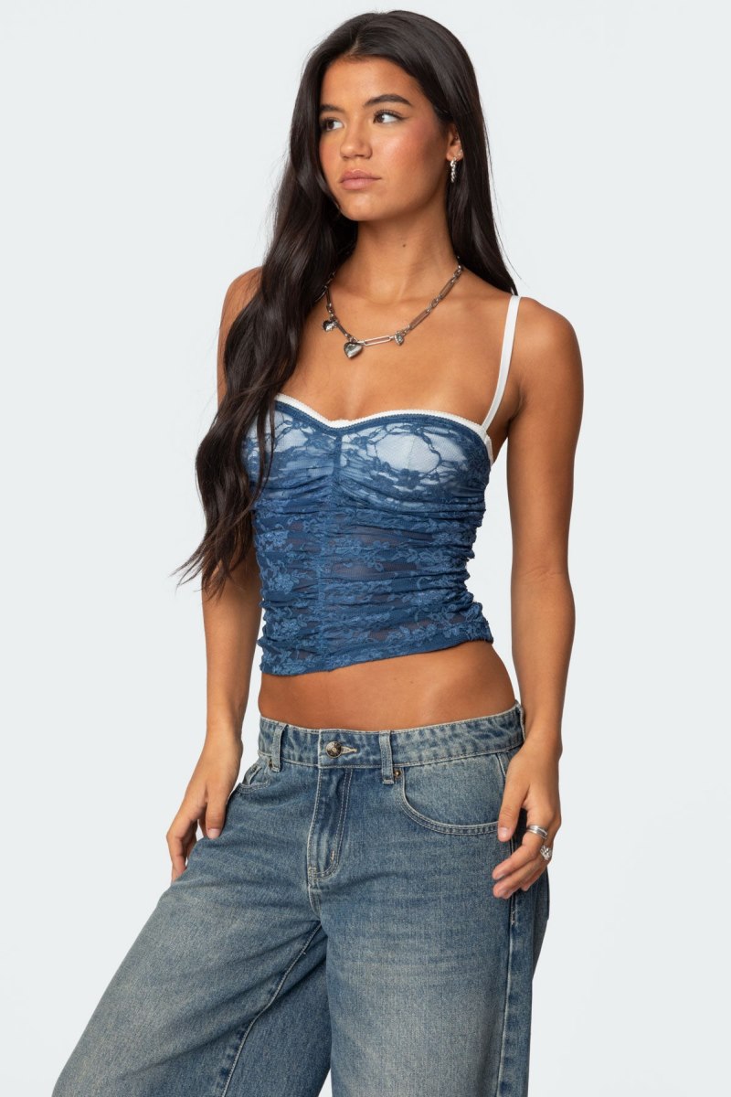 Edikted Eleanor Bra Detail Sheer Lace Tank Top Black | USA WP183908R5