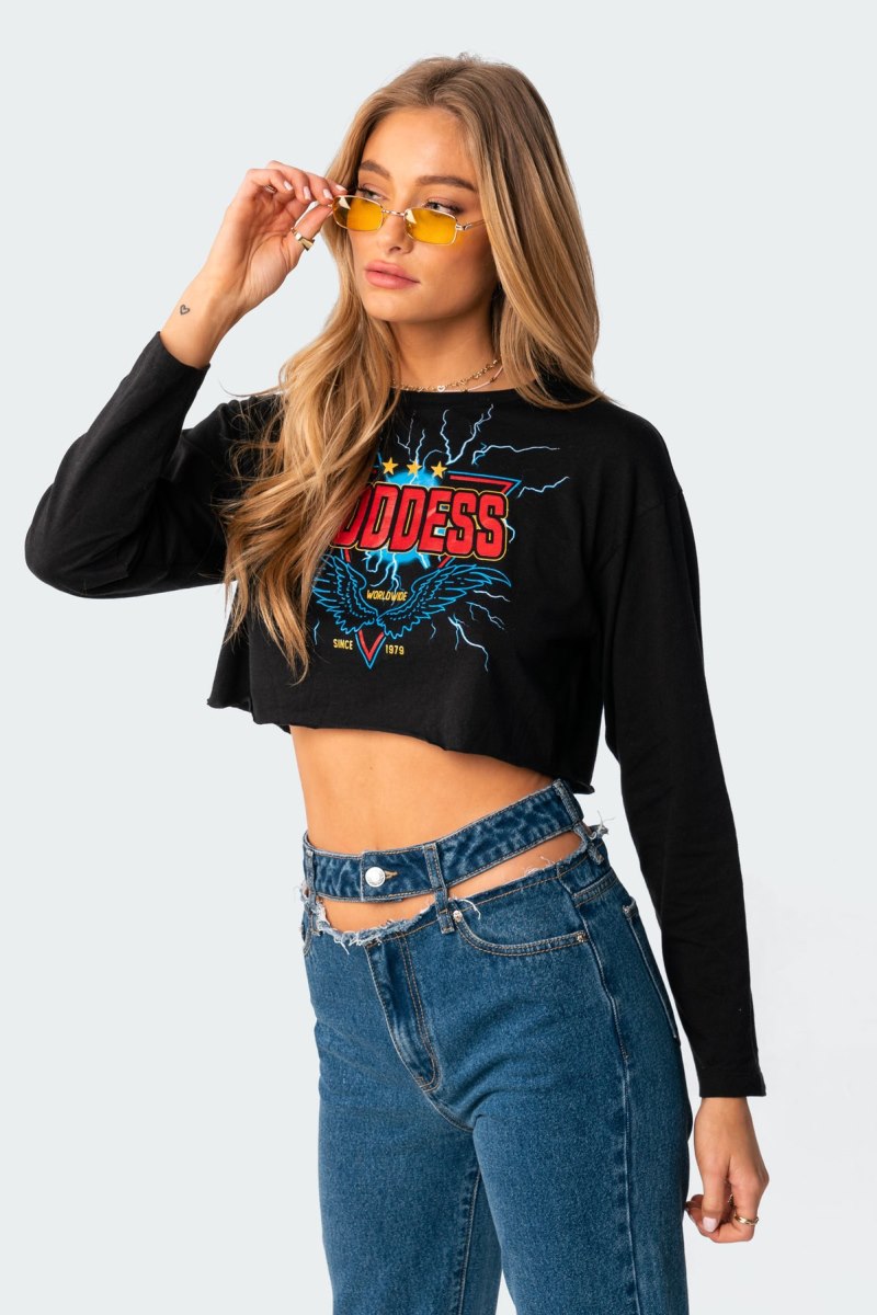 Edikted Electric Goddess Graphic Tops Black | USA UI677107B3
