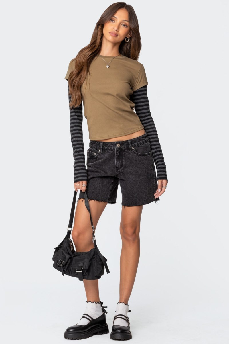 Edikted Eliana Layered Long Sleeve Tops Olive | USA OD104020Z4