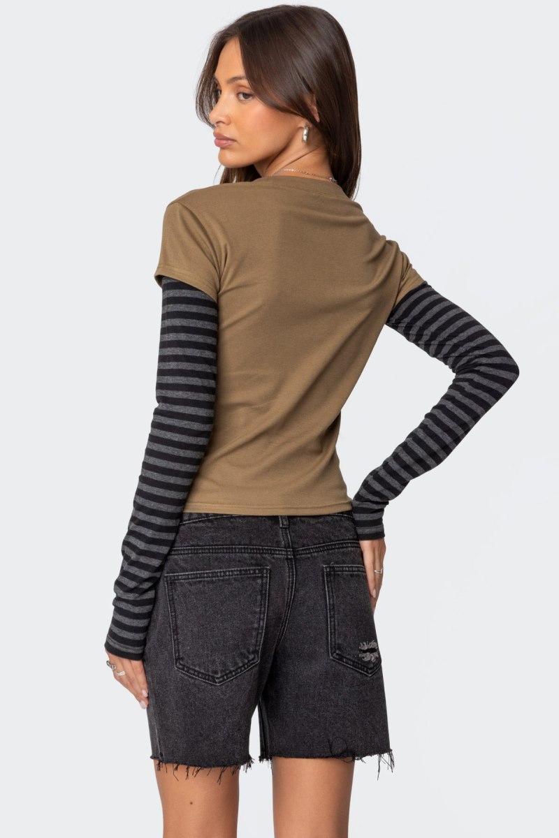 Edikted Eliana Layered Long Sleeve Tops Olive | USA OD104020Z4
