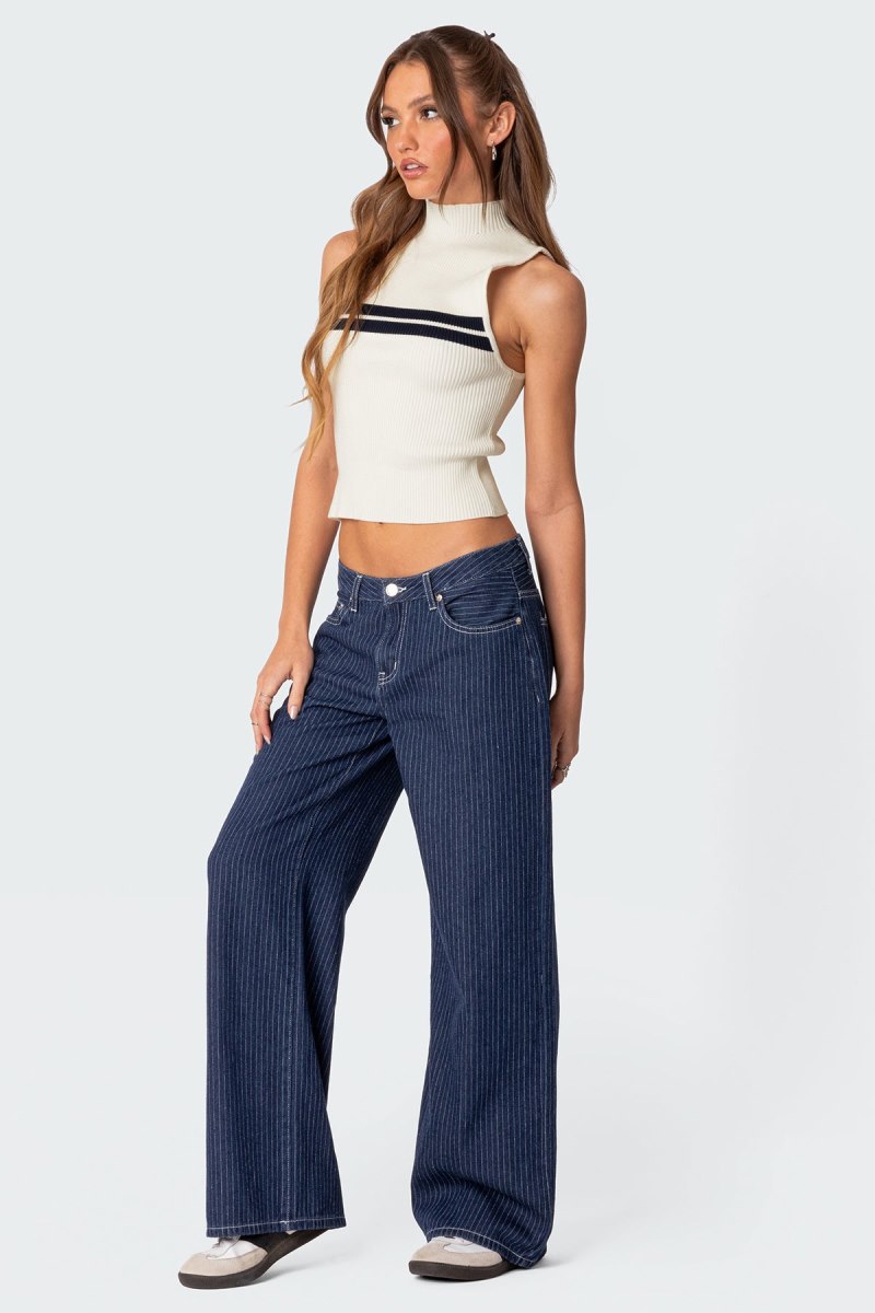 Edikted Eliza Ribbed High Neck Knitted Tops White | USA PG037953E0