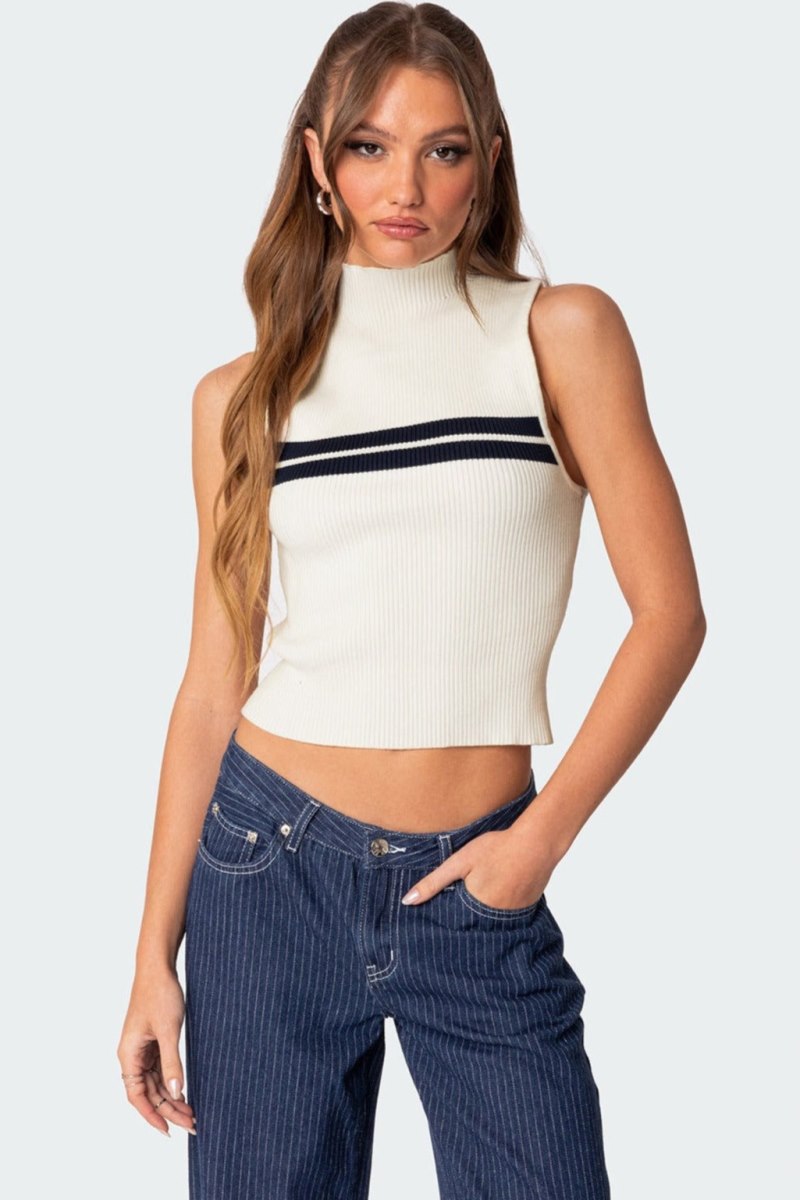 Edikted Eliza Ribbed High Neck Knitted Tops White | USA PG037953E0