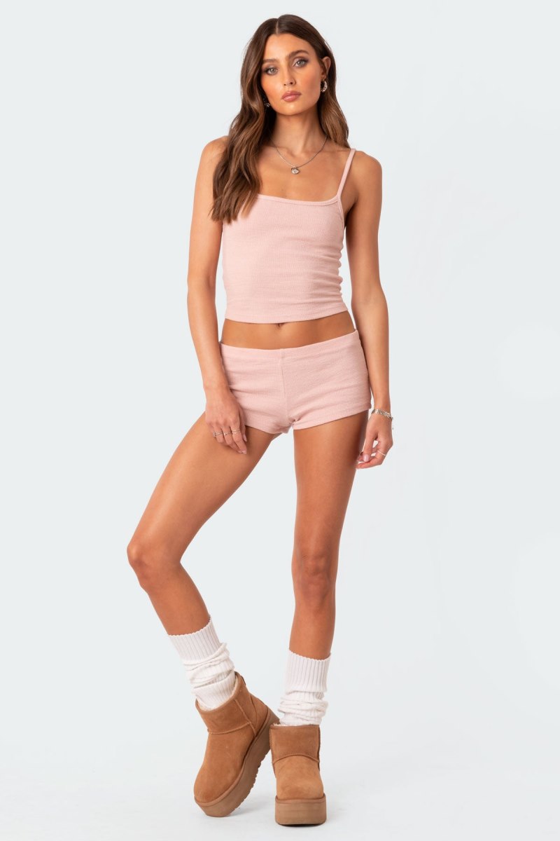 Edikted Ella Waffle Tank Top Light Pink | USA TY878657G2