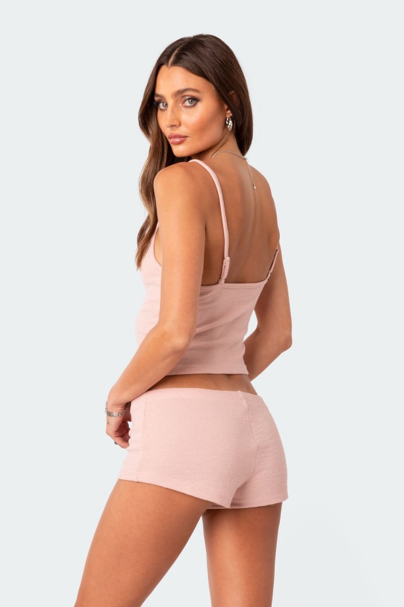 Edikted Ella Waffle Tank Top Light Pink | USA TY878657G2