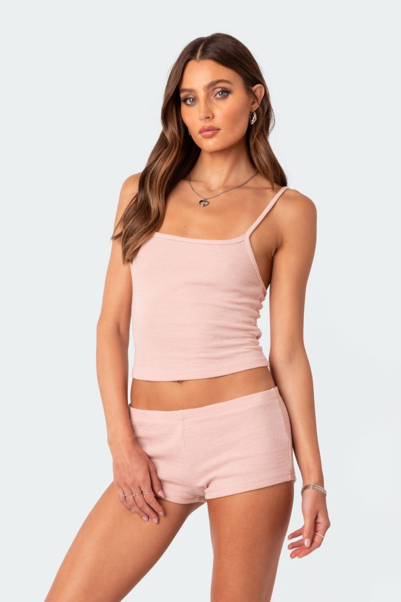Edikted Ella Waffle Tank Top Light Pink | USA TY878657G2