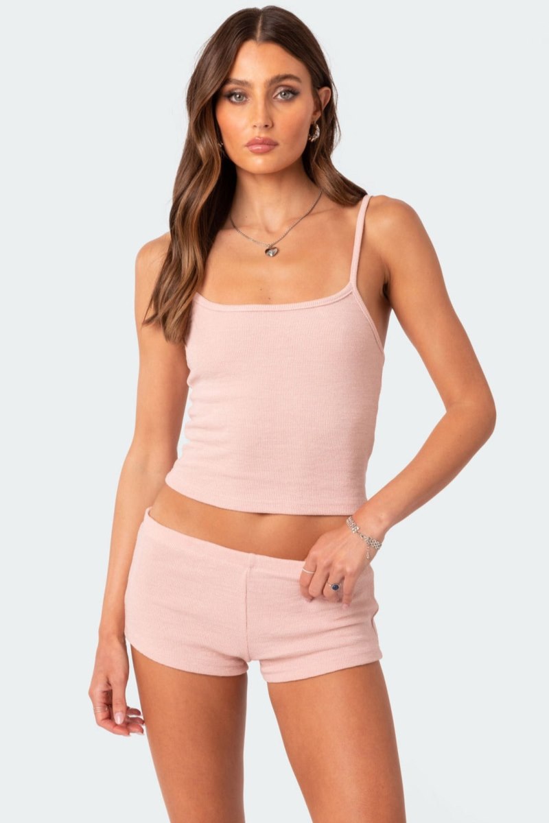 Edikted Ella Waffle Tank Top Light Pink | USA TY878657G2