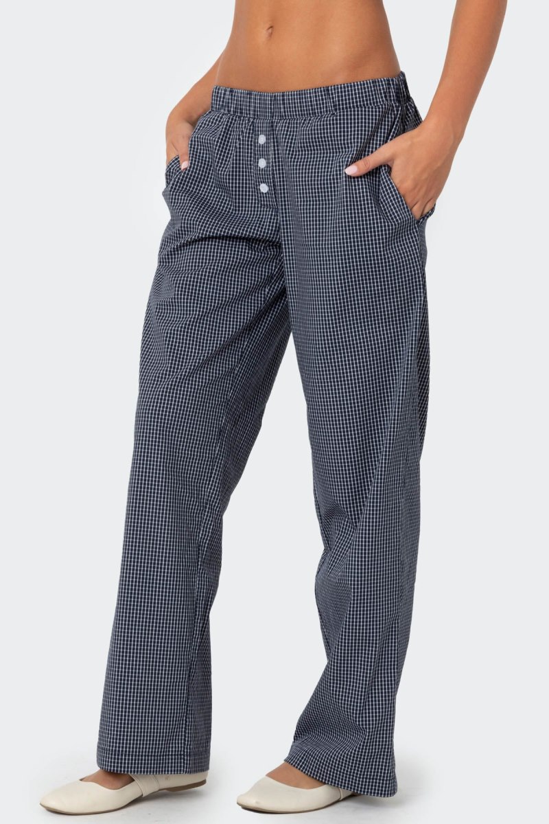 Edikted Ellery Checkered Pants Navy | USA EA939693N9