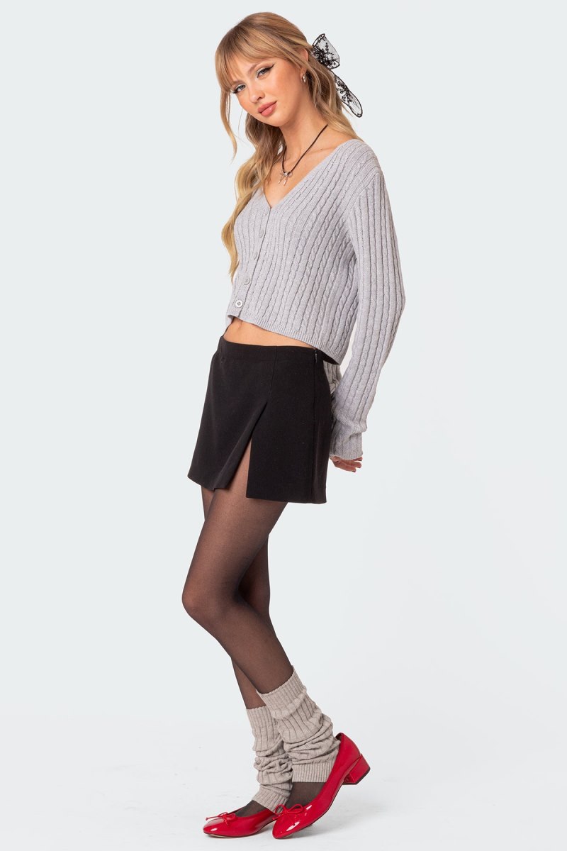 Edikted Elliot Cable Knit Cardigan Gray | USA SH066536Q3