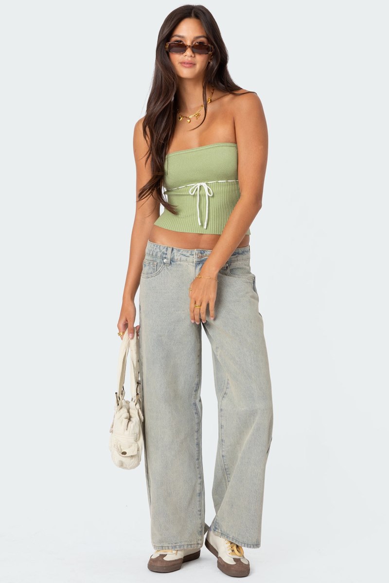 Edikted Elsie Knitted Tie Tube Knitted Tops Navy | USA TO085138F3
