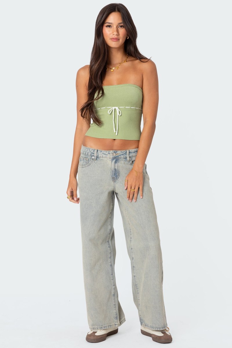 Edikted Elsie Knitted Tie Tube Knitted Tops Navy | USA TO085138F3