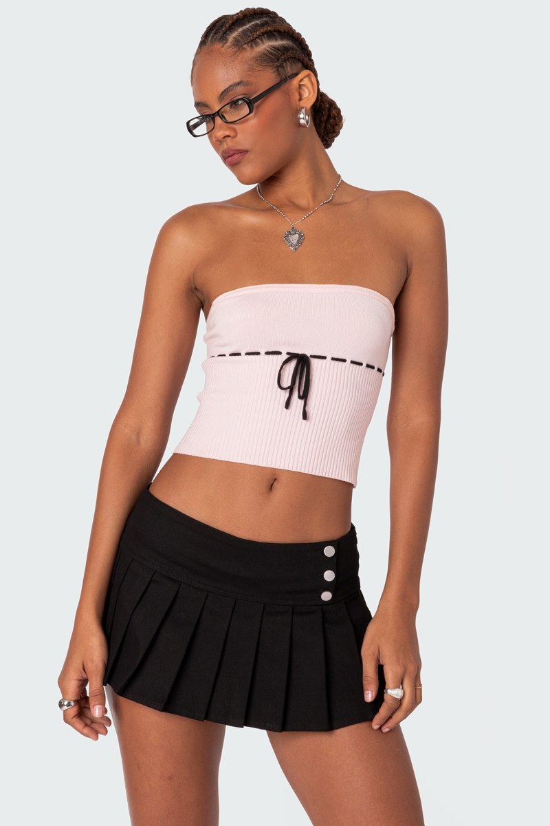 Edikted Elsie Knitted Tie Tube Knitted Tops Navy | USA JC761026R9