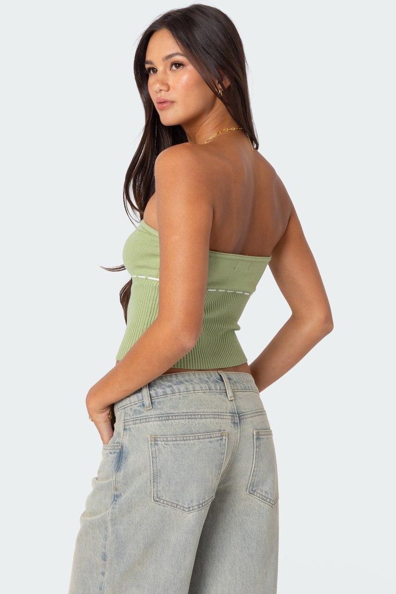 Edikted Elsie Knitted Tie Tube Strapless Tops Navy | USA IL741584X4