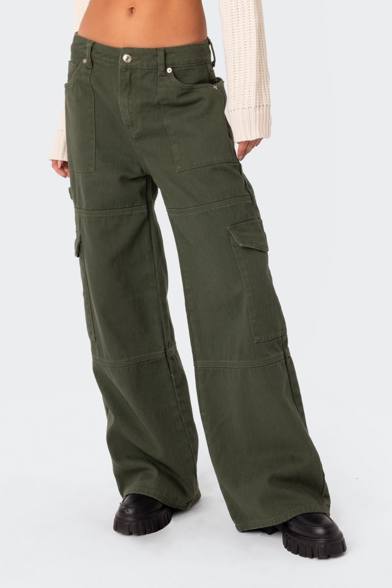 Edikted Ember Denim Cargo Pants Olive | USA PI053975E3