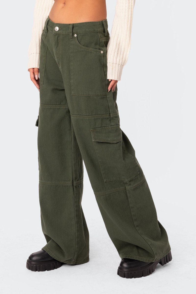 Edikted Ember Denim Cargo Pants Olive | USA PI053975E3