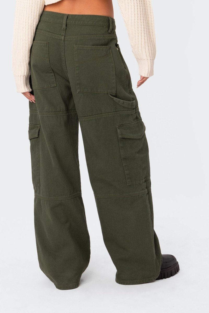 Edikted Ember Denim Cargo Pants Olive | USA PI053975E3