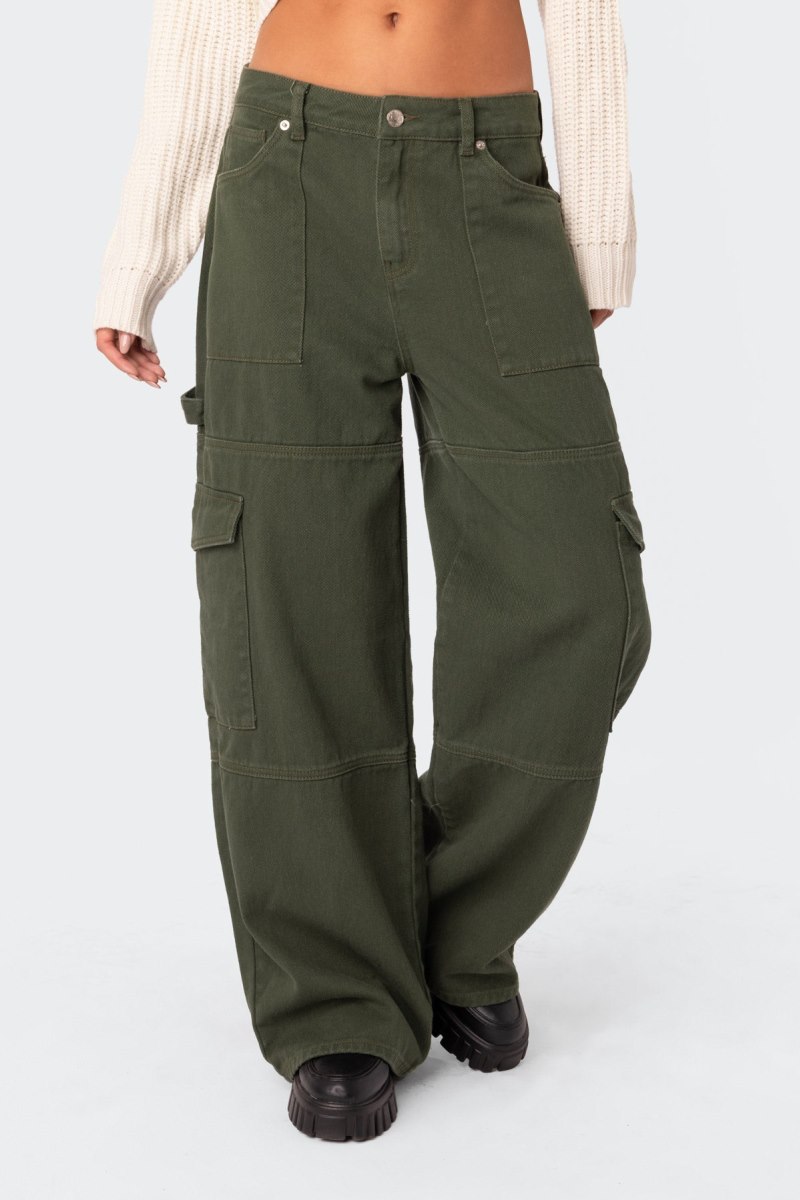 Edikted Ember Denim Cargo Pants Olive | USA RR111591Q2