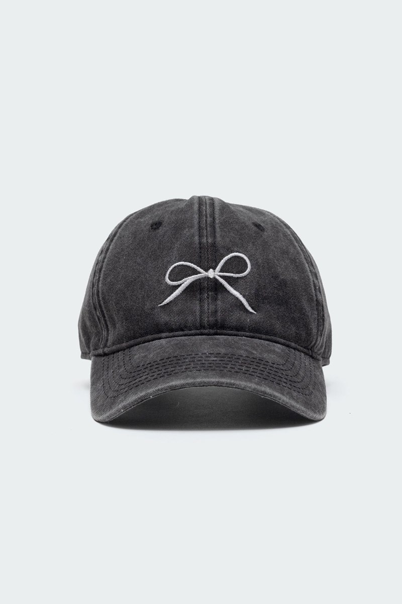 Edikted Embroidered Bow Washed Baseball Hats Black | USA BI652715P4