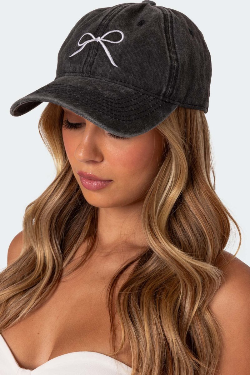 Edikted Embroidered Bow Washed Baseball Hats Black | USA BI652715P4