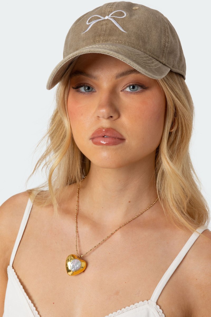 Edikted Embroidered Bow Washed Baseball Hats Black | USA AT180958V3