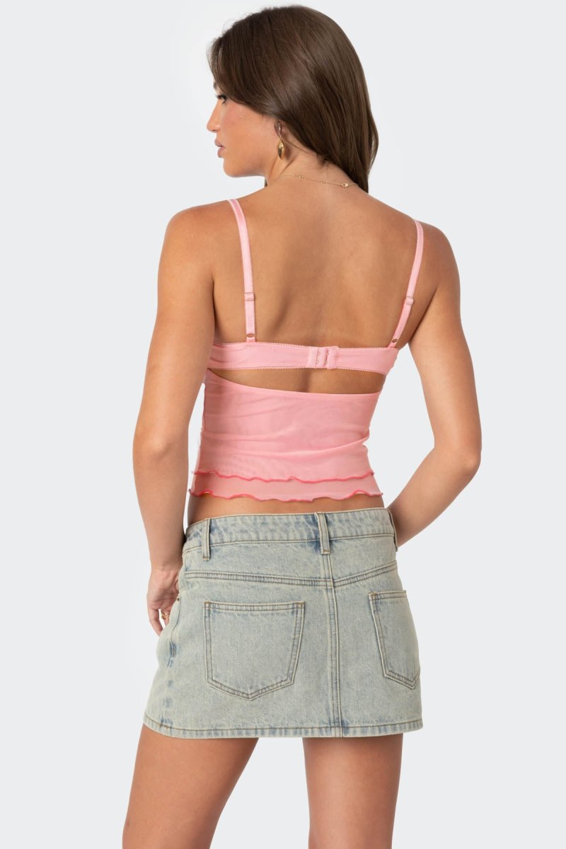 Edikted Embroidered Mesh Bra Tank Top Pink | USA KR210831R1