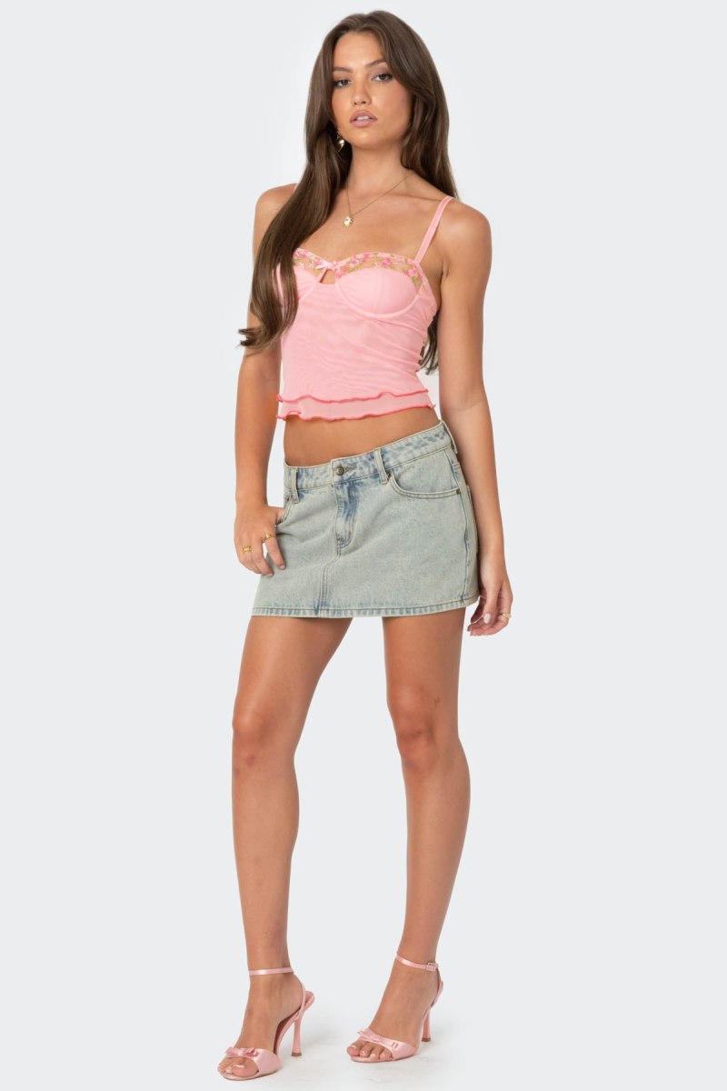 Edikted Embroidered Mesh Bra Tank Top Pink | USA KR210831R1
