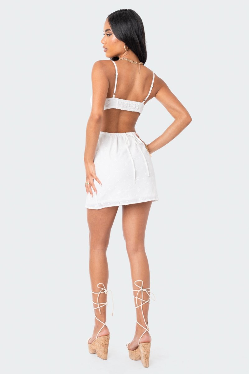 Edikted Embroidered Open-Back Mini Dress White | USA OF673037O9