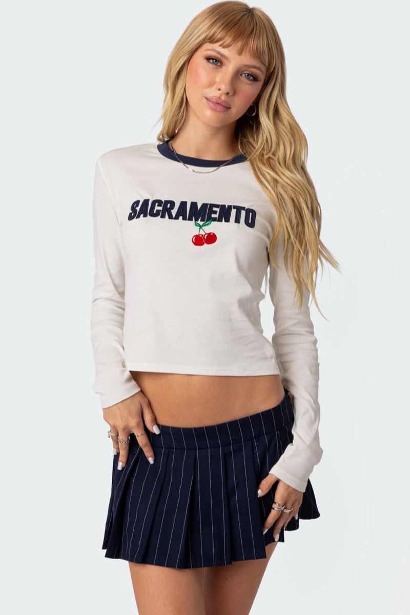 Edikted Embroidered Sacramento T-Shirt Graphic Tops White | USA NE955485T7