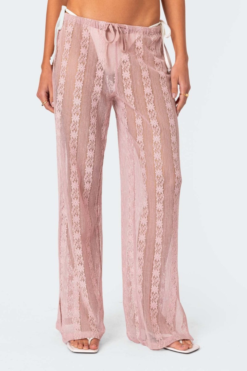 Edikted Embroidered Sheer Lace Pants Pink | USA WS819351E7