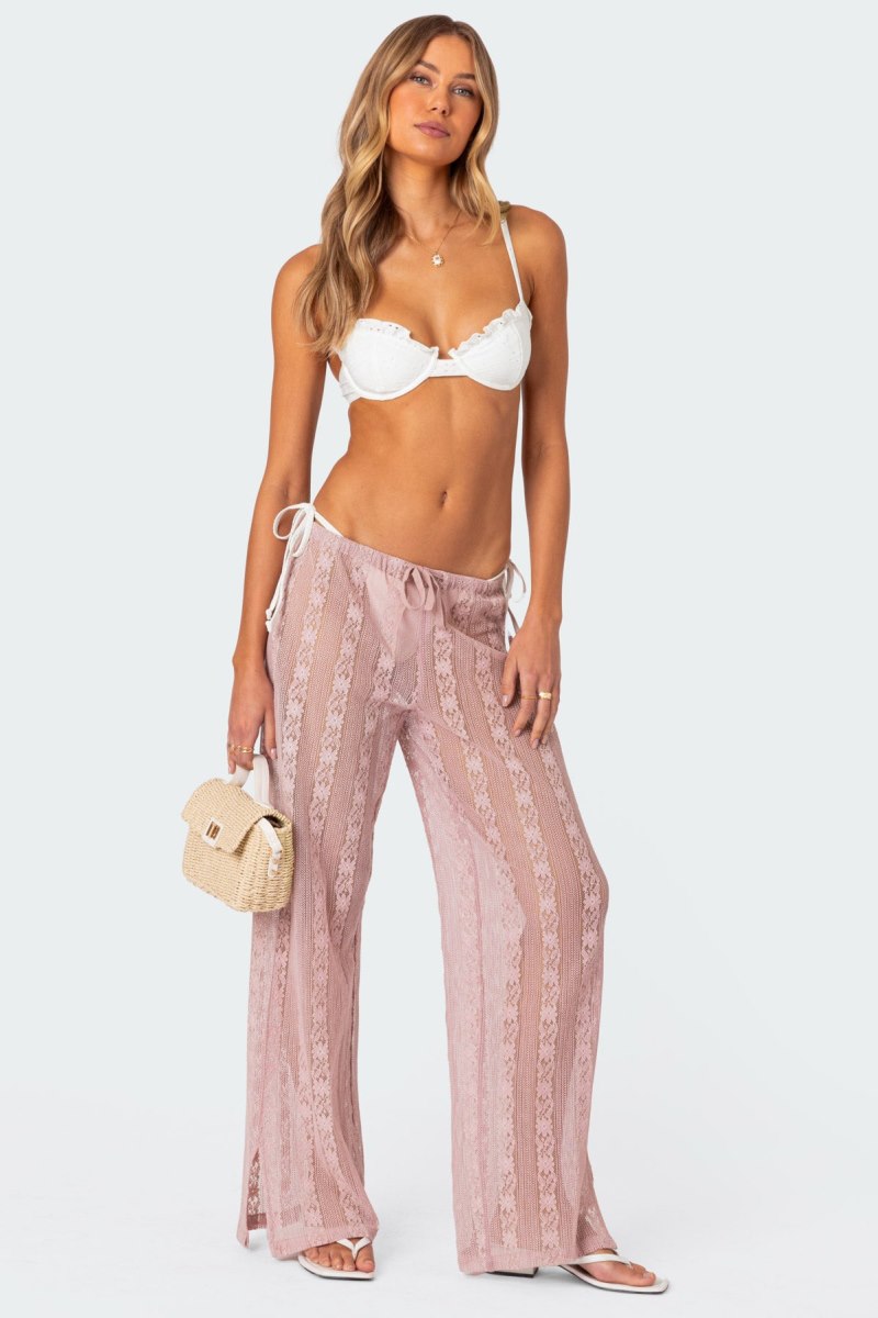 Edikted Embroidered Sheer Lace Pants Pink | USA WS819351E7