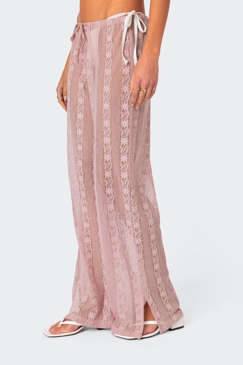 Edikted Embroidered Sheer Lace Pants Pink | USA WS819351E7