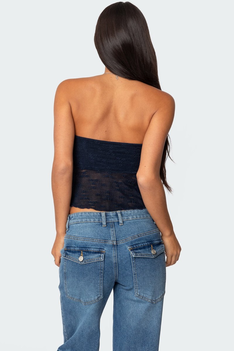 Edikted Embroidered Sheer Strapless Strapless Tops Cream | USA WH288008X9