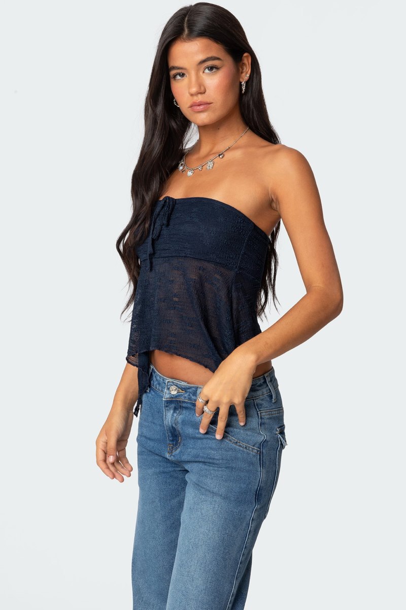 Edikted Embroidered Sheer Strapless Strapless Tops Cream | USA WH288008X9