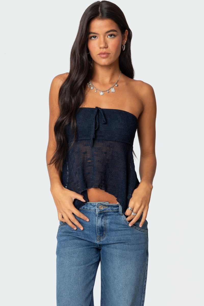 Edikted Embroidered Sheer Strapless Strapless Tops Cream | USA WH288008X9