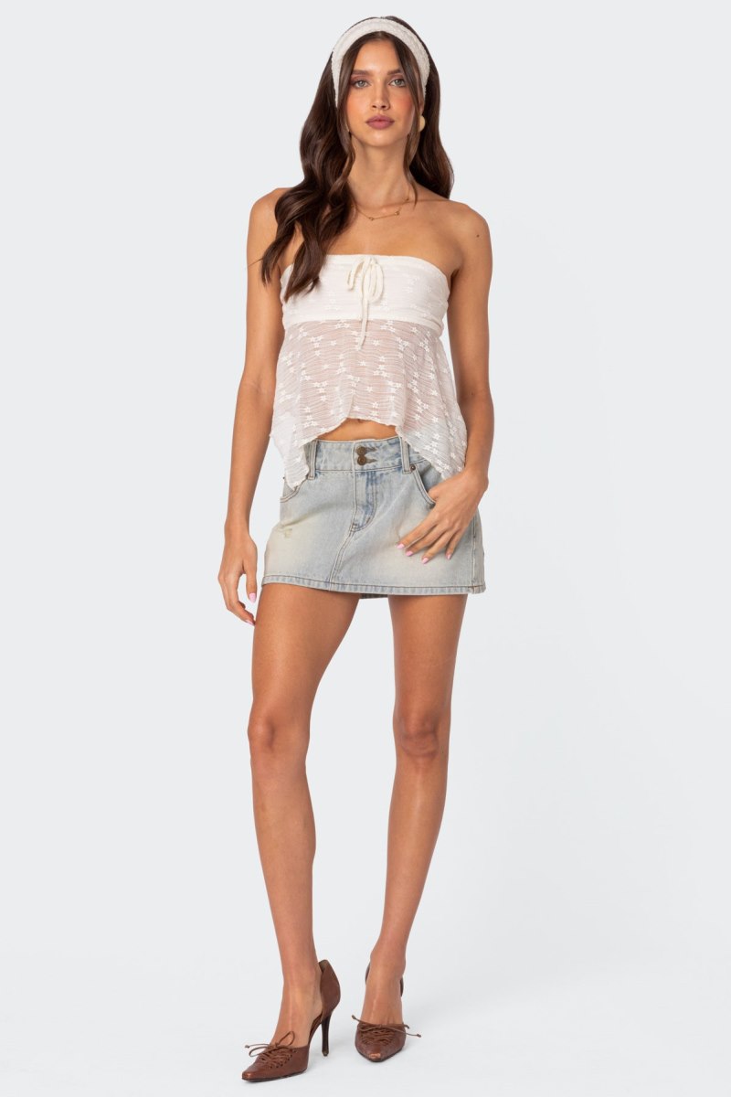 Edikted Embroidered Sheer Strapless Strapless Tops Cream | USA GV540504U7